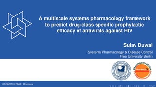A multiscale systems pharmacology framework
to predict drug-class speciﬁc prophylactic
efﬁcacy of antivirals against HIV
Sulav Duwal
Systems Pharmacology & Disease Control
Free University Berlin
01/06/2018,PAGE, Montreux
 
