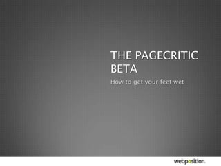the PageCritic beta How to get your feet wet 