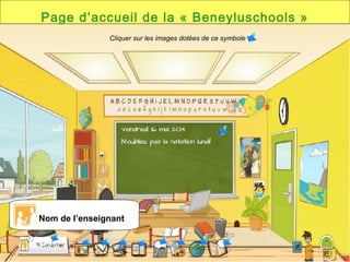 Page d’accueil de la « Beneyluschools »
Nom de l’enseignant
Cliquer sur les images dotées de ce symbole
 