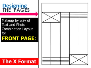 Designing
THE PAGES
The X Format
Makeup by way of
Text and Photo
Combination Layout
for
FRONT PAGE:
 