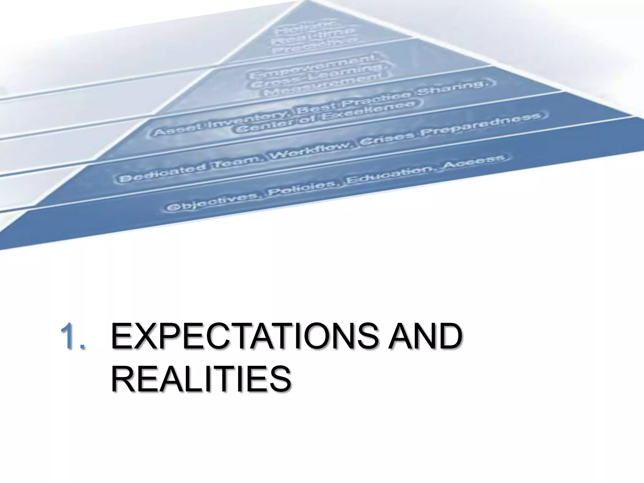 1. EXPECTATIONS AND
   REALITIES
 