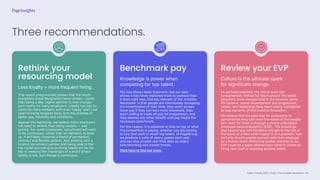 Talent Trends 2023 | India | The Invisible Revolution
Three recommendations.
Benchmark pay
Pay has always been important, but our data
shows it has never mattered more to workers than
it does right now. One key element of the ‘Invisible
Revolution’ is that people are intentionally increasing
the monetisation of their time; they won’t accept
lower pay if they can earn more elsewhere, they
aren’t willing to trade off pay for progression, and
they dismiss any other benefit until pay meets the
necessary benchmark.
For this reason, it is essential to stay on top of what
the competition is paying, whether you are looking
to hire new staff or retain top talent. At PageGroup,
we produce a suite of salary guides each year
and can also provide real-time data on salary
benchmarking and market trends.
Click here to find out more.
Knowledge is power when
competing for top talent.
Rethink your
resourcing model
This report unequivocally proves that the much-
trumpeted Great Resignation never ended – rather
than being a blip, higher attrition is now a longer-
term reality for many employers. Loyalty has lost its
lustre for many workers, with even ‘happy’ staff now
open to being tempted away with the promise of
better pay, flexibility and conditions.
Against this backdrop, we believe many employers
will need to rethink their hiring models — and
quickly. For some companies, recruitment will need
to be continuous, rather than on-demand, to keep
up. It will likely comprise a blend of permanent,
contract and flexible options. And working with a
trusted recruitment partner and being able to flex
the model according to evolving needs will be the
key to meeting the challenges of a world where
loyalty is low, but change is continuous.
Less loyalty = more frequent hiring.
Review your EVP
As we have explored, the role of work has
fundamentally shifted for talent around the world,
becoming more transactional in the process. Work-
life balance, career development and progression,
values, and leadership have been clearly highlighted
as key elements of this Invisible Revolution.
We believe that the best way for companies to
demonstrate they can meet the needs of the people
who work for them is through a clearly articulated
employee value proposition (EVP). This should go
way beyond pay and flexibility and get to the nub of
the issue: at a time when loyalty is at a premium, how
and why should people connect with their employer
on a human level? Reflecting worker priorities in an
EVP could be a great differentiator when it comes to
hiring new staff or retaining existing talent.
Culture is the ultimate spark
for significant change.
46
 