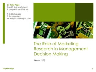 The Role of Marketing Research in Management Decision Making Week 1 (1) Dr. Kelly Page Cardiff Business School E: pagekl@cardiff.ac.uk T: @drkellypage T: @caseinsights FB: kelly@caseinsights.com 
