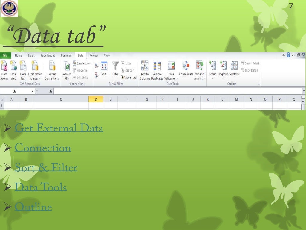 Pagelayout & data tab of ms excel 2010