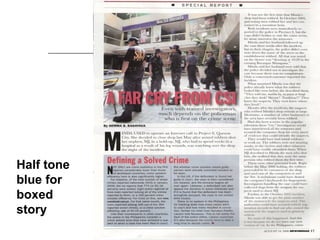 Half tone
blue for
boxed
story
 