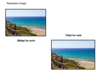 Resolution image:
300dpi for print
72dpi for web
 