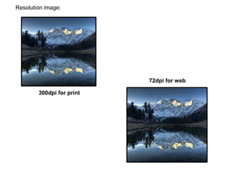 Resolution image:
300dpi for print
72dpi for web
 