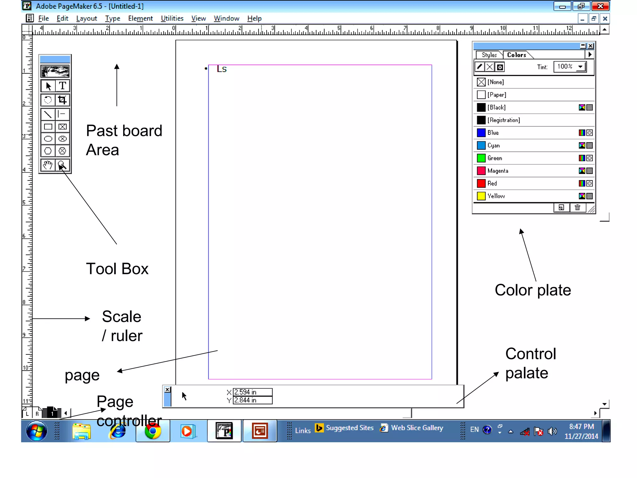Tool Box
Color plate
Control
palate
Scale
/ ruler
page
Page
controller
Past board
Area
 