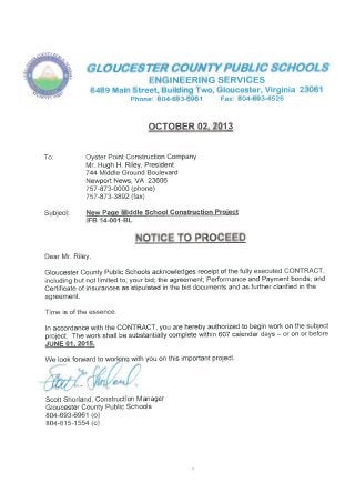 Page Notice To Proceed Letter of Intent