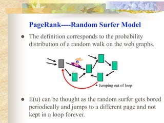PageRank----definitionDefinition modified:E(u) is some vector over the web pages(for example uniform, favorite page etc.) that corresponds to a source of rank. E(u) is a user designed parameter.