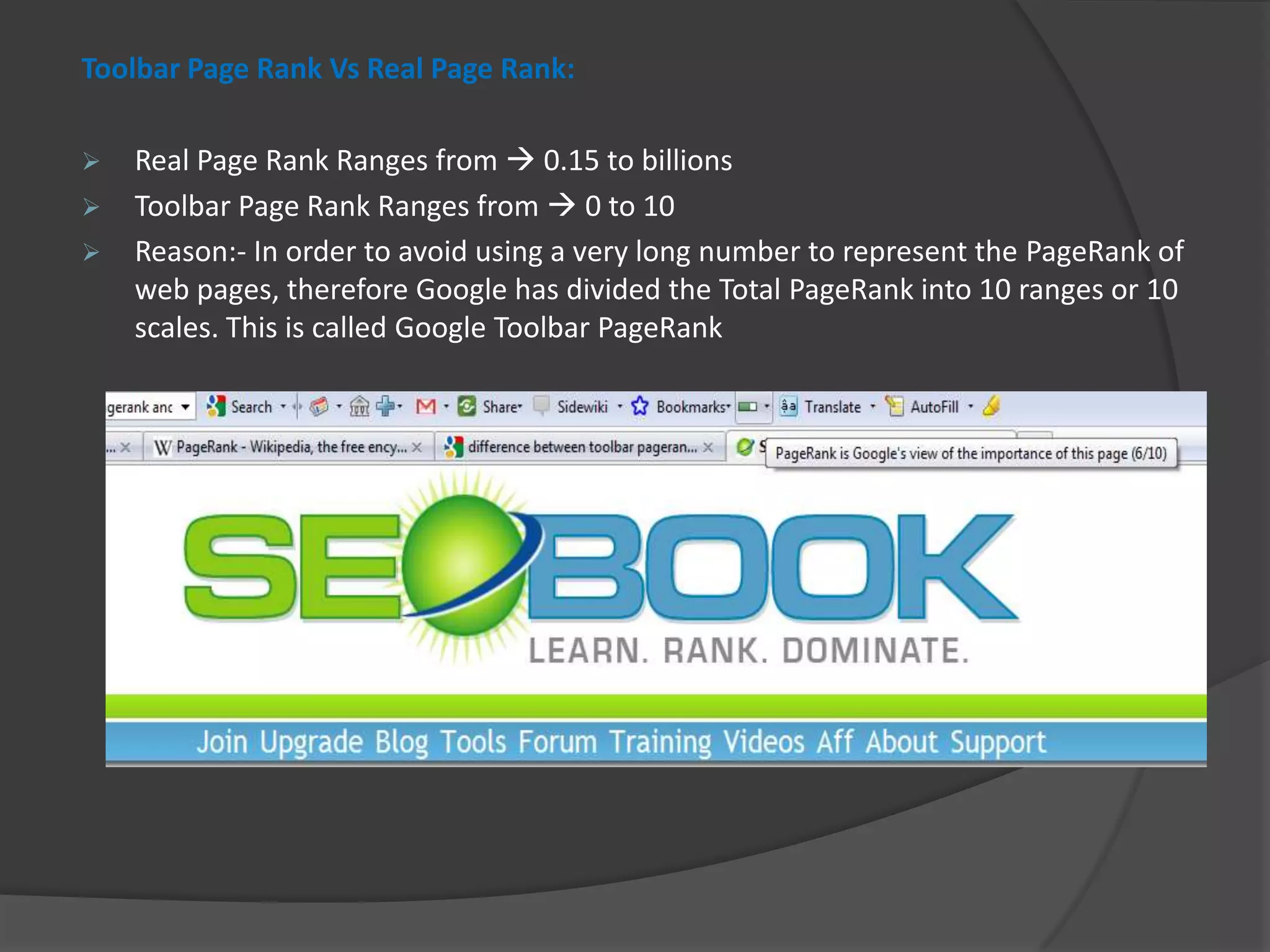  A page with a higher Page Rank is deemed more important and are more likely to appear at the top of the search results.HOW PAGE RANK IS ASSIGNED?PR is  assigned by a numerical value to every webpage/URL  