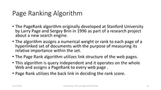 Link analysis : Comparative study of HITS and Page Rank Algorithm | PPT