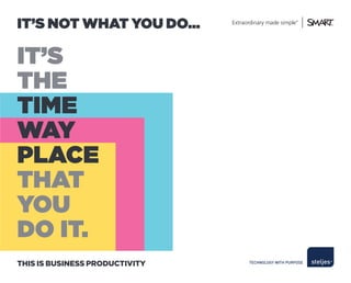 IT’S NOT WHAT YOU DO...

IT’S
THE
TIME
WAY
PLACE
THAT
YOU
DO IT.
THIS IS BUSINESS PRODUCTIVITY
 