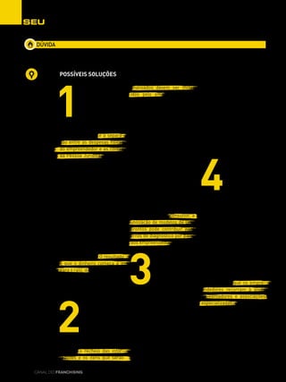 10 canal do franchising
SeuBolso
POSSÍVEIS SOLUÇões
DÚVIDA
Como evitar os erros mais comuns ao elaborar um DRE?
E mesmo no caso das fran-
queadoras que não oferecem
o modelo de DRE, o empreen-
dedor pode ter acesso ao his-
tórico de vendas, a informações
sobre o crescimento do setor,
a concorrência, o que ajuda a
enriquecer o relatório e permi-
te realizar projeções dentro da
realidade.
4
Consulte
especialistas
ou associações
O Brasil tem uma
das legislações tri-
butárias mais complexas do
mundo, repleta de brechas e
variações. Por isso, ao montar
um DRE, é preciso verificar os
tributos incidentes. “Outro erro
comum que a gente observa é
a montagem de relatórios in-
completos na parte fiscal, o que
causa distorções no faturamen-
to líquido da empresa e na for-
mação de preços dos produtos
ou serviços”, diz Lucien New-
ton. Por isso, a recomendação
do consultor é que os empre-
endedores recorram à ajuda
de contadores e associações
especializadas. “Há uma gama
de opções para que o empreen-
dedor se informe bem. Ele pode
procurar a ABF (www.abf.com.
br), as Câmaras de Dirigentes
Lojistas (CDLs) da sua cidade, o
Sebrae (www.sebrae.com.br),
associações comerciais regio-
nais, etc.”
analisados devem ser inclu-
ídos pelo empreendedor. “É
comum encontrar empreen-
dedores que não estão muito
familiarizados com conceitos
contábeis e que acabam co-
piando modelos prontos de
relatório. Isso não costuma
funcionar”, afirma Lucien
Newton, diretor da consulto-
ria ANewton Franchising. “O
DRE precisa ser personaliza-
do. Nem sempre o que serve
para um empreendimento é
bom para outro. Há diferen-
ças de legislação tributária,
de desempenho por setor de
atividade, de sazonalidade,
entre outros fatores”, explica.
De acordo com o consultor, a
utilização de modelos de DRE
prontos pode contribuir para
erros de diagnóstico por parte
dos empreendedores.
3
Peça ajuda
da sua
franqueadora
Boa parte das fran-
queadoras oferecem
modelos de DRE aos empreen-
dedores. Essa é uma das van-
tagens do franchising, pois os
administradores das marcas já
conhecem bem o negócio e en-
tregam ao empreendedor um
modelo de atuação definido,
com referências de resultados e
métricas. “Isso é mais de meio
caminho andado para construir
um DRE realista”, avalia Lucien.
1
Separe gastos
pessoais das
despesas da
empresa
O mandamento
básico para a construção de
um DRE que reflita bem o dia
a dia da empresa é a separa-
ção entre as despesas físicas
do empreendedor e as contas
da Pessoa Jurídica. Colocar a
parcela do financiamento do
carro ou do cartão de crédi-
to pessoal entre as despesas
da empresa contamina o re-
sultado final da franquia e a
obriga a desembolsar valores
que não dizem respeito dire-
tamente ao dia a dia das ope-
rações, como compra de pro-
dutos, pagamento de salários
e comissões, despesas com
manutenção, etc. “Fatalmente
vai haver desencontro de da-
dos, o que gera uma dificulda-
de de diagnóstico. O resultado
é que o dinheiro começa a ir
para o ralo, dando a impressão
de que o negócio é pouco ren-
tável, quando a verdade pode
não ser essa.”
2
Monte o
seu próprio
relatório
Evite os DREs
prontos. É possível
usar modelos de relatórios
para ter uma estrutura bási-
ca, mas o recheio das infor-
mações e os itens que serão
 