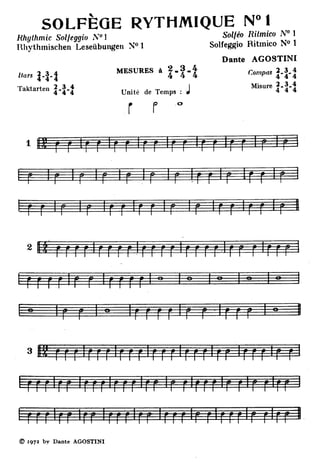 Pages 1 à 7 de etude rythmes -   dante agostini solfege rythmique n°1