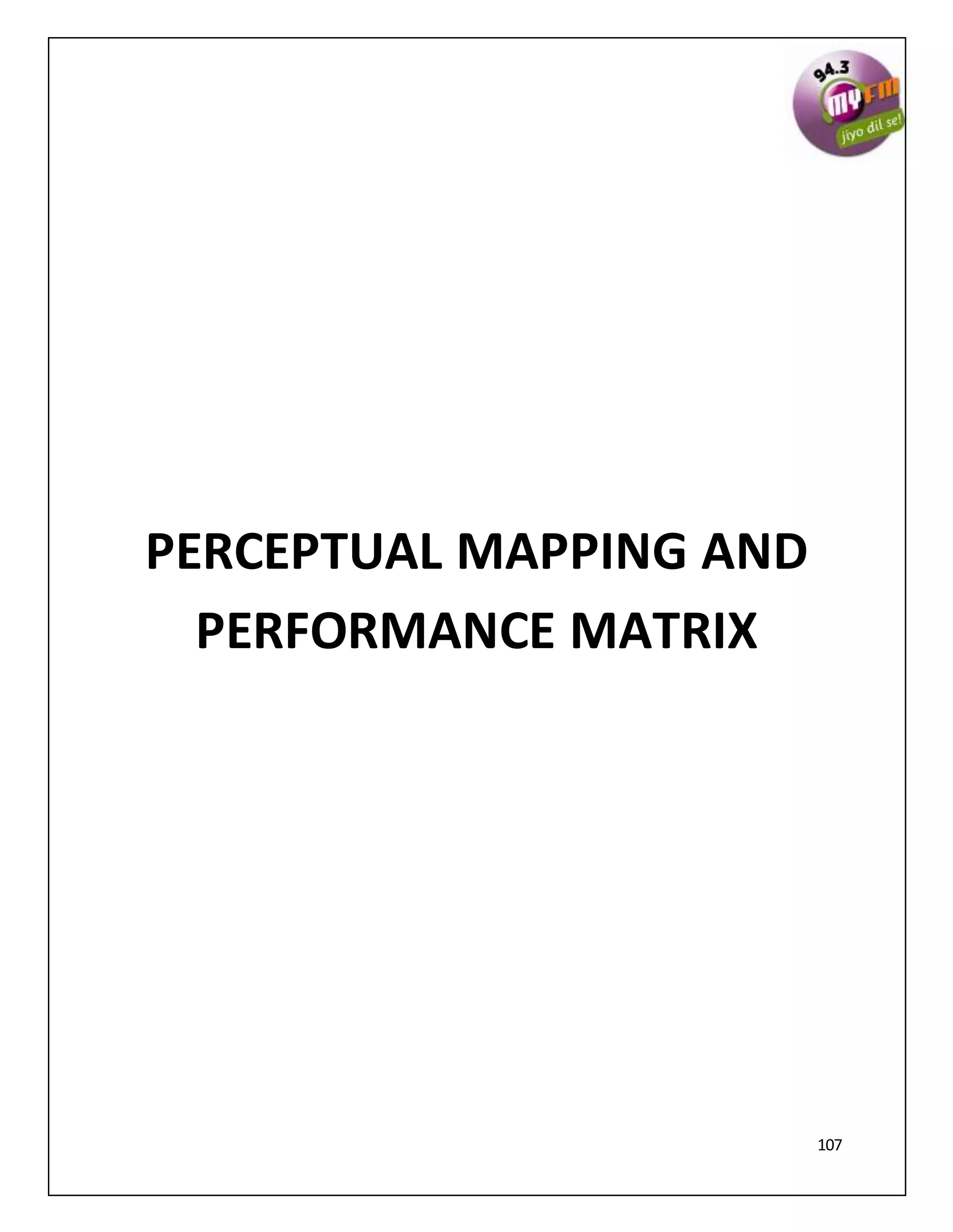 107
PERCEPTUAL MAPPING AND
PERFORMANCE MATRIX
 