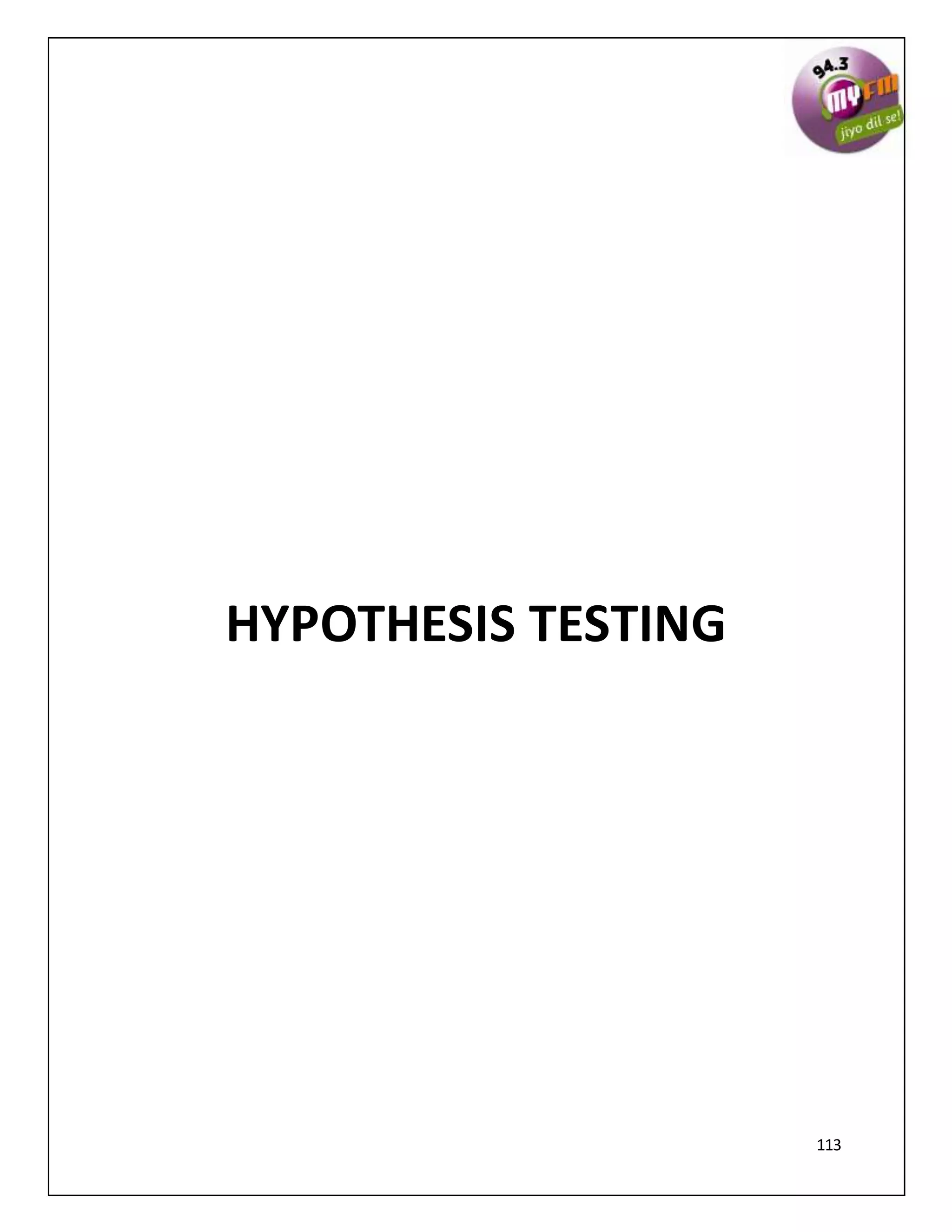 113
HYPOTHESIS TESTING
 