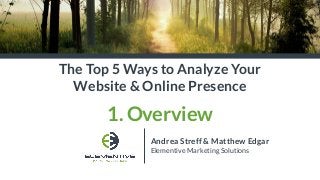 Andrea Streff & Matthew Edgar
Elementive Marketing Solutions
The Top 5 Ways to Analyze Your
Website & Online Presence
1. Overview
 