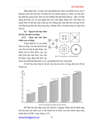 http://www.ebook.edu.vn                                                           ®ç xu©n b×nh
       Hép ngoµi biªn cã diÖn tÝch mÆt ph¼ng lín, ®−îc t¹o thµnh tõ c¸c cét cã
kho¶ng c¸ch nhá liªn kÕt víi nhau bëi c¸c thanh ngang cã chiÒu cao lín theo
hai ph−¬ng ngang hoÆc chÐo t¹o nªn nh÷ng mÆt nhµ d¹ng khung – l−íi, cã h×nh
d¸ng phï hîp víi c¸c gi¶i ph¸p kiÕn tróc mÆt ®øng (h×nh 6.9). TiÕt diÖn cét
ngoµi biªn cã thÓ ®Æc hoÆc rçng t¹o nªn nh÷ng d·y èng nhá nªn cßn gäi lµ kÕt
cÊu hép trong hép hay èng trong èng , th−êng ®−¬c sö dông trong c¸c ng«i nhµ
rÊt cao.
       6.2 Nguyªn t¾c lùa chän
hÖ kÕt cÊu nhµ cao tÇng.
    6.2.1 Chän kÕt cÊu theo
chiÒu cao, sè tÇng.
       Trong thiÕt kÕ vµ x©y dùng
nhµ cao tÇng, viÖc lùa chän hÖ kÕt
cÊu chÞu lùc hîp lý phô thuéc vµo
nhiÒu yÕu tè nh− chiÒu cao, c¸c
®iÒu kiÖn ®Þa chÊt thuû v¨n, b¶n            H×nh 6.5. C¸c gi¶i ph¸p lâi - èng, èng trong èng
®å ph©n vïng ®éng ®Êt khu vùc
ho¨c toµn l·nh thæ ®Êt n−íc vµ c¸c gi¶i ph¸p kiÕn tróc c«ng tr×nh.
       Cã thÓ lùa chän hîp lý hÖ kÕt cÊu chÞu lùc theo sè tÇng nh− trªn ®å thÞ
(h×nh 6.6).

                                                                                    èng trong èng

   70
        Sè tÇng




                                                                      KHUNG èNG


   60

                                                  Khung-v¸ch cøng

   50


                            V¸CH CøNG
   40




   30
                  Khung


   20




   10




   00



                            H×nh 6.6. S¬ ®å lùa chän hÖ kÕt cÊu theo sè tÇng

       §Ó ®¶m b¶o ®é cøng, h¹n chÕ chuyÓn vÞ ngang, tr¸nh mÊt æn ®Þnh tæng
thÓ cÇn h¹n chÕ chiÒu cao vµ ®é m¶nh (tû lÖ chiÒu cao trªn chiÒu réng c«ng
tr×nh) theo chØ dÉn trong b¶ng ( 6.2) .

doxuanbinh@gmail.com                             10
 