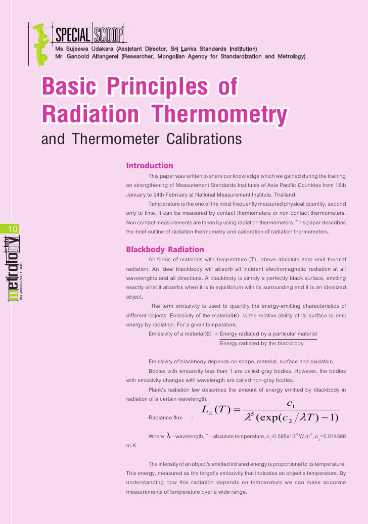 Basic Principles of Radiation Thermometry and Thermometer Calibrations