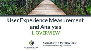 User Experience Measurement
and Analysis
1. OVERVIEW
Andrea Streff & Matthew Edgar
Elementive Marketing Solutions
 