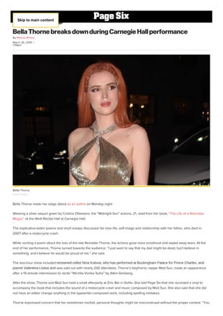March 26, 2019 |
1:58pm
Bella Thorne breaks down during Carnegie Hall performance
Bella Thorne made her stage debut as an ...