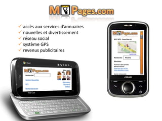  accès aux services d’annuaires
 nouvelles et divertissement
 réseau social                    MYP GPS - Vous êtes ici:...