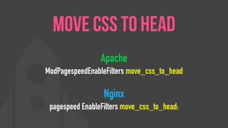 Apache
ModPagespeedEnableFilters move_css_to_head
Nginx
pagespeed EnableFilters move_css_to_head;
Move CSS to Head
 