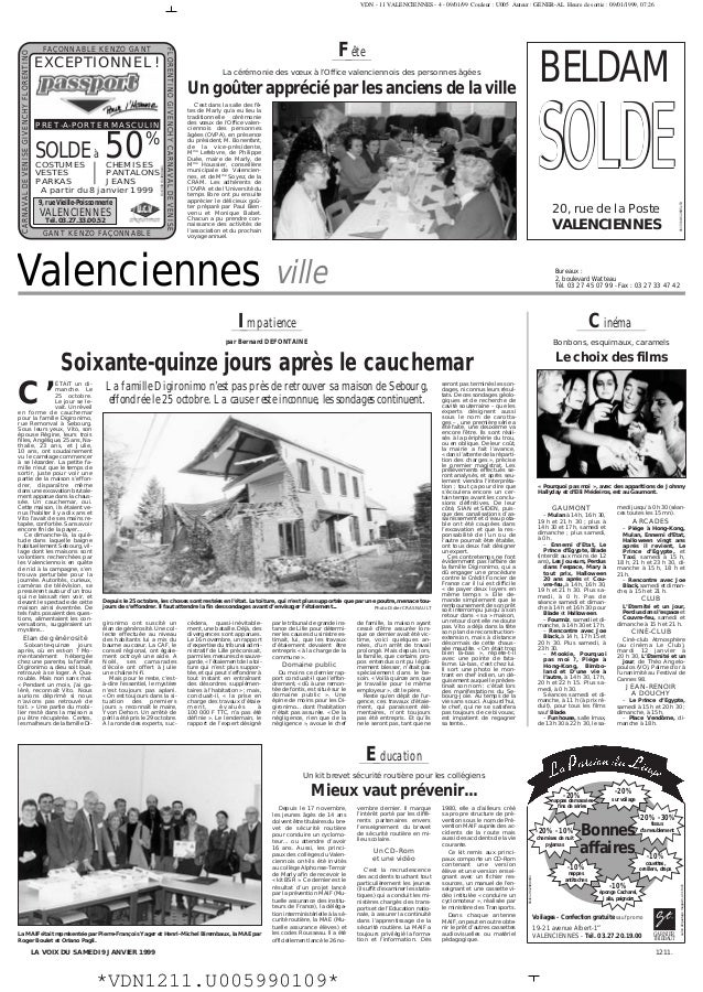 La Voix Du Nord 9 Janvier 1999 Edition De Valenciennes
