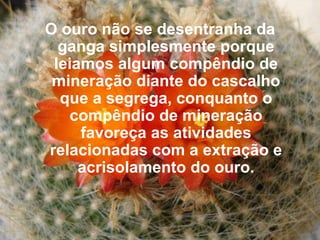O ouro não se desentranha da ganga simplesmente porque leiamos algum compêndio de mineração diante do cascalho que a segrega, conquanto o compêndio de mineração favoreça as atividades relacionadas com a extração e acrisolamento do ouro. 