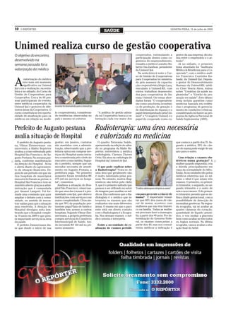 10   O REPÓRTER
                                                                                          SAÚDE                                                                    QUARTA-FEIRA, 15 de julho de 2009




Unimed realiza curso de gestão cooperativa
O objetivo do encontro,                                                                                               cooperados, estimulando a                        gestor da sua empresa: dicoto-
                                                                                                                      participação destes como co-                     mia entre o empresário e o ar-
desenvolvido na                                                                                                       gestores do empreendimento,                      tesão”.
semana passada foi a                                                                                                  ressalta o médico Leandro Ro-                      Já no sábado, o primeiro
                                                                                                                      berto Oss Zambon, presidente                     tema abordado foi “Auditoria
valorização do médico                                                                                                 da Unimed Ijuí.                                  Médica & Benefícios para o Co-
                                                                                                                        Na sexta-feira à noite o Cur-                  operado”, com o médico audi-
                                                                                                                      so de Gestão de Cooperativas                     tor Francisco Coutinho Ku-


A
         valorização do médico                                                                                        para Cooperados foi ministra-                    baski, da Unimed Ijuí. Depois,
        teve mais um momento                                                                                          do pelo assessor de capacita-                    o gestor de Desenvolvimento
        significativo na Unimed                                                                                       ção cooperativista Sérgio Lara,                  Humano da Unimed-RS, médi-
Ijuí com a realização, na sexta-                                                                                      vinculado à Unimed-RS, com                       co Cloer Vescia Alves, tratou
feira e no sábado, do Curso de                                                                                        vários trabalhos desenvolvi-                     sobre “Cenários da saúde su-
Gestão de Cooperativas para                                                                                           dos para cooperativas do Sis-                    plementar” e “Gestão da pro-
Cooperados. Cerca de 60 pes-                                                                                          tema Unimed. Os temas abor-                      moção em saúde”. Este último
soas participaram do evento,                                                                                          dados foram “O cooperativis-                     tema incluiu questões como
entre médicos cooperados da                                                                                           mo como uma forma econômi-                       medicina baseada em evidên-
Unimed Ijuí e gestores de dife-    Encontro foi desenvolvido junto à Unimed Ijuí                                      ca de produção, de geração e                     cias e programas de gerencia-
rentes áreas da Cooperativa. O                                                                                        de distribuição de riqueza e o                   mento de condições crônicas,
curso constituiu-se em oportu-     lo cooperativista, consideran-                    “A política de gestão adota-     papel desempenhado pela Uni-                     considerando inclusive as pro-
nidade de atualização para os      do tendências observadas no                     da na Cooperativa busca a va-      med” e “O negócio Unimed e o                     postas da Agência Nacional de
médicos em relação ao mode-        país e mesmo no exterior.                       lorização cada vez maior dos       papel do cooperado como co-                      Saúde Suplementar (ANS).


Prefeito de Augusto pestana                                                        Radioterapia: uma área necessária
avalia situação de Hospital                                                        e valorizada na medicina
  O prefeito de Augusto pesta-     gestão, em janeiro, contatos                      O quadro Fatorama Saúde,                                                          que comece a partir dos 35. Se-
na, Vilmar Zimmermann em           são mantidos com a adminis-                     apresentado na ediçõe de sába-                                                      gundo a médica, 20% do cân-
entrevista a Rádio Repórter        tração, observando que a pre-                   do no programa da Rádio Re-                                                         cer de mama pode surgir de um
avaliou a crise enfrentada pelo    feitura optou em comprar ser-                   pórter, entrevistou a médica                                                        ano para o outro.
Hospital São Francisco, de Au-     viços do Hospital numa inicia-                  radiologista, Clarissa Chaves
gusto Pestana. Na semana pas-      tiva considerada pelo chefe do                  Ortiz. Ela atua na radiologia do                                                      Com relação a exames obs-
sada, conforme manifestação        executivo como inédita. Segun-                  Hospital da Unimed de Ijuí.                                                         tétricos numa gestação? A
da direção do Hospital , ficou     do o prefeito, sempre que um                                                                                                        mulher quando engravida, cria
o alerta diante do agravamen-      morador necessita de atendi-                       O que pode explicar sobre                                                        a dúvida principalmente em
to da situação financeira. De-     mento em Augusto Pestana, a                     a Radioterapia? Trata-se de                                                         cima da normalidade do filho.
pois de um período em que vá-      prefeitura paga. “No primeiro                   uma área que geralmente não                                                         Então, ficou estabelecido pelos
rios hospitais de municípios       semestre foram investidos R$                    é muito valorizada pelas pes-                                                       médicos obstetras que no mí-
menores fecharam as portas, o      275 mil em serviços no hospi-                   soas. No entanto, muitos diag-                                                      nimo o ideal é que sejam três
Hospital São Francisco tem se      tal”, comentou.                                 nósticos são feitos pelo rádio                                                      exames. O primeiro, no primei-
mantido aberto graças a admi-        Analisou a situação do Hos-                   X, que é o primeiro método que                                                      ro trimestre, o segundo, no se-
nistração que é comandada          pital São Francisco, observan-                  passou a ser utilizado no setor    “O médico radioterapeuta interpreta os exames”   gundo trimestre e o outro de
por Amauri Lampert. Foi for-       do que uma das causas é a pro-                  de imagens para auxiliar os mé-                                                     seis a nove meses. O do primei-
mada uma comissão que quer         ximidade com Ijuí, que oferece                  dicos. Ela confirmou que o Ra-     cos para prevenir o câncer de                    ro trimestre permite que se de-
ampliar o debate com a comu-       instituições com serviços com                   diologista é o médico que in-      mama? É importante ressal-                       fina a idade gestacional, com a
nidade, no sentido de encon-       maior complexidade. Citou ain-                  terpreta os exames que são         tar que 60% dos casos de cân-                    possibilidade de detecção de
trar saídas para que a situação    da que 50% da população pes-                    realizados nas mais diferentes     cer de mama, acontece com                        anomalias genéticas. Na segun-
seja resolvida. A direção do       tanense paga Plano de Saúde e                   áreas. O exame em que o paci-      mulheres que não têm históri-                    da ecografia, vai se avaliar as
Hospital divulgou nota lem-        também tem acesso a outros                      ente está em direto contato        co na família. Todas as mulhe-                   quatro câmaras do coração,
brando que o Hospital comple-      hospitais. Segundo Vilmar Zim-                  com o Radiologista é a Ecogra-     res precisam fazer a mamogra-                    quantidade de líquido amnió-
ta 70 anos em 2009 e que pres-     mermann, a própria prefeitura                   fia. Nos demais exames, o mé-      fia, a partir dos 40 anos. Por de-               tico, e vou avaliar a placenta
ta importante serviços na área     compra serviços do Consórcio                    dico orienta e interpreta.         terminação do Governo Fede-                      bem como avaliar se têm todos
da saúde.                          Intermunicipal de Saúde, ten-                                                      ral, os exames começariam a                      os órgãos normais. Na última
  O prefeito Zimmermann dis-       do investido R$ 132 mil no pri-                   Existe a necessidade de re-      partir dos 40, mas nos consul-                   ecografia, vamos avaliar a situ-
se que desde o início de sua       meiro semestre.                                 alização de exames periódi-        tórios médicos a indicação é                     ação final do bebê.




                                                                                                                                                                                                 CMYK
 