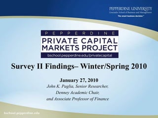 Survey II Findings– Winter/Spring 2010January 27, 2010 John K. Paglia, Senior Researcher, Denney Academic Chair,  and Associate Professor of Finance 