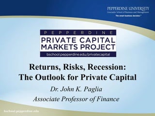 Returns, Risks, Recession: The Outlook for Private Capital Dr. John K. Paglia Associate Professor of Finance 