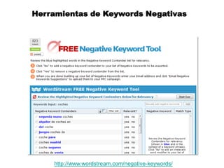 Herramientas de Keywords Negativas




    http://www.wordstream.com/negative-keywords/
 