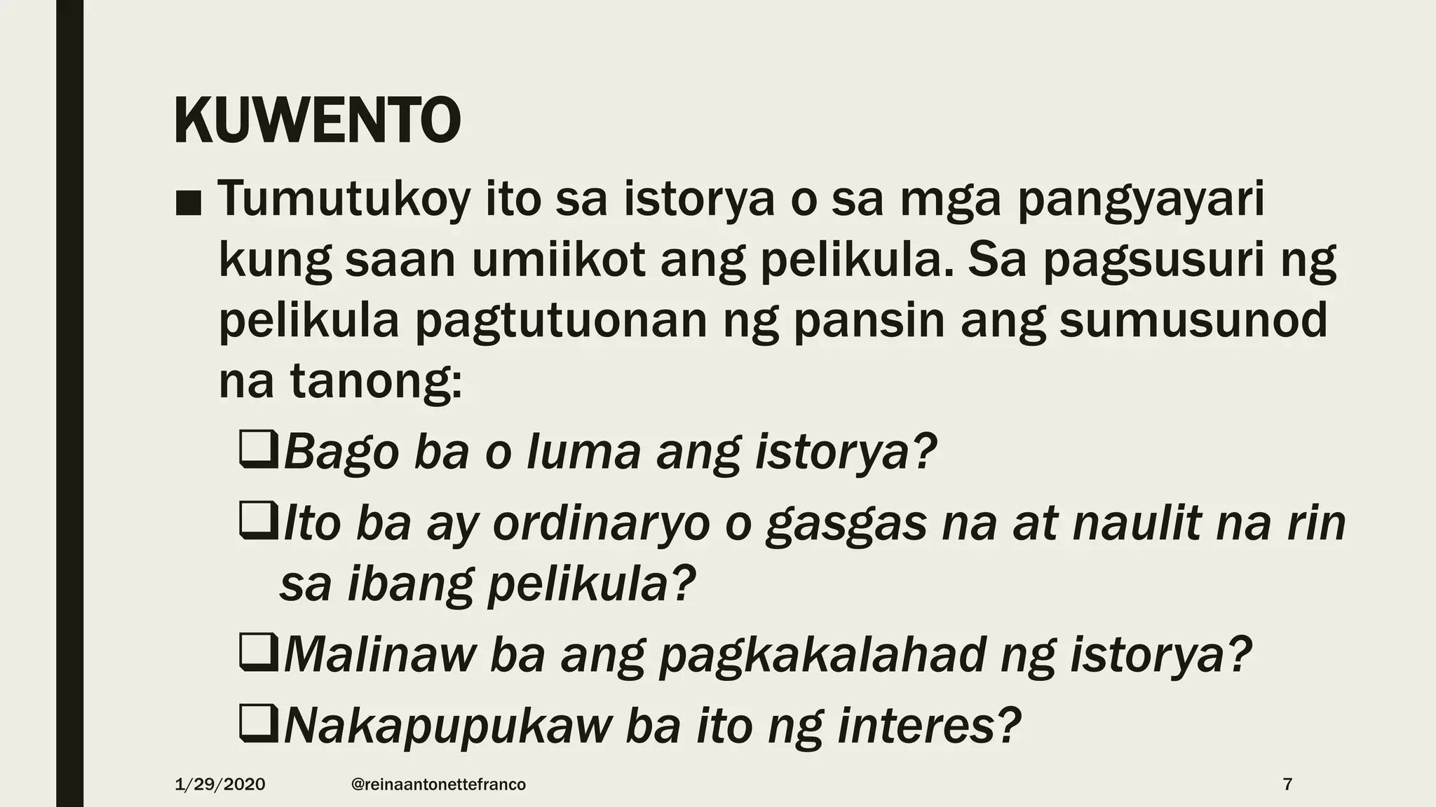 Pagrerebyu o pagsusuri ng pelikula | PPTX