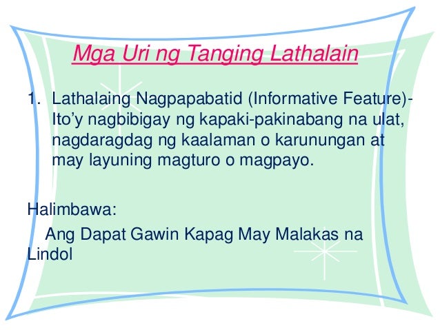 natatanging lathalain Pagsulat ng lathalain - download as powerpoint presentation (ppt), pdf file (pdf), text file (txt) or view presentation slides online. natatanging lathalain Pagsulat ng lathalain - download as powerpoint presentation (ppt), pdf file (pdf), text file (txt) or view presentation slides online.