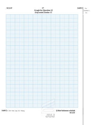 SULIT 17 1449/2 For
Graph for Question 12 Examiner’s
Graf untuk Soalan 12 Use
1449/2 © 2015 Hak Cipta JUJ Pahang [Lihat halaman sebelah
SULIT
 