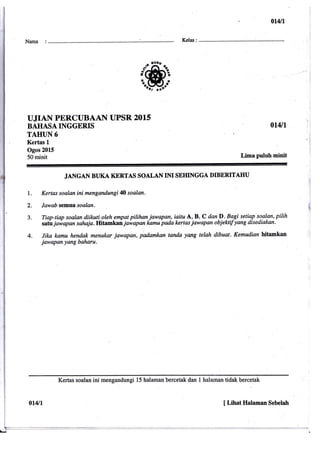 Pahang UPSR Trial English Paper 1 2015