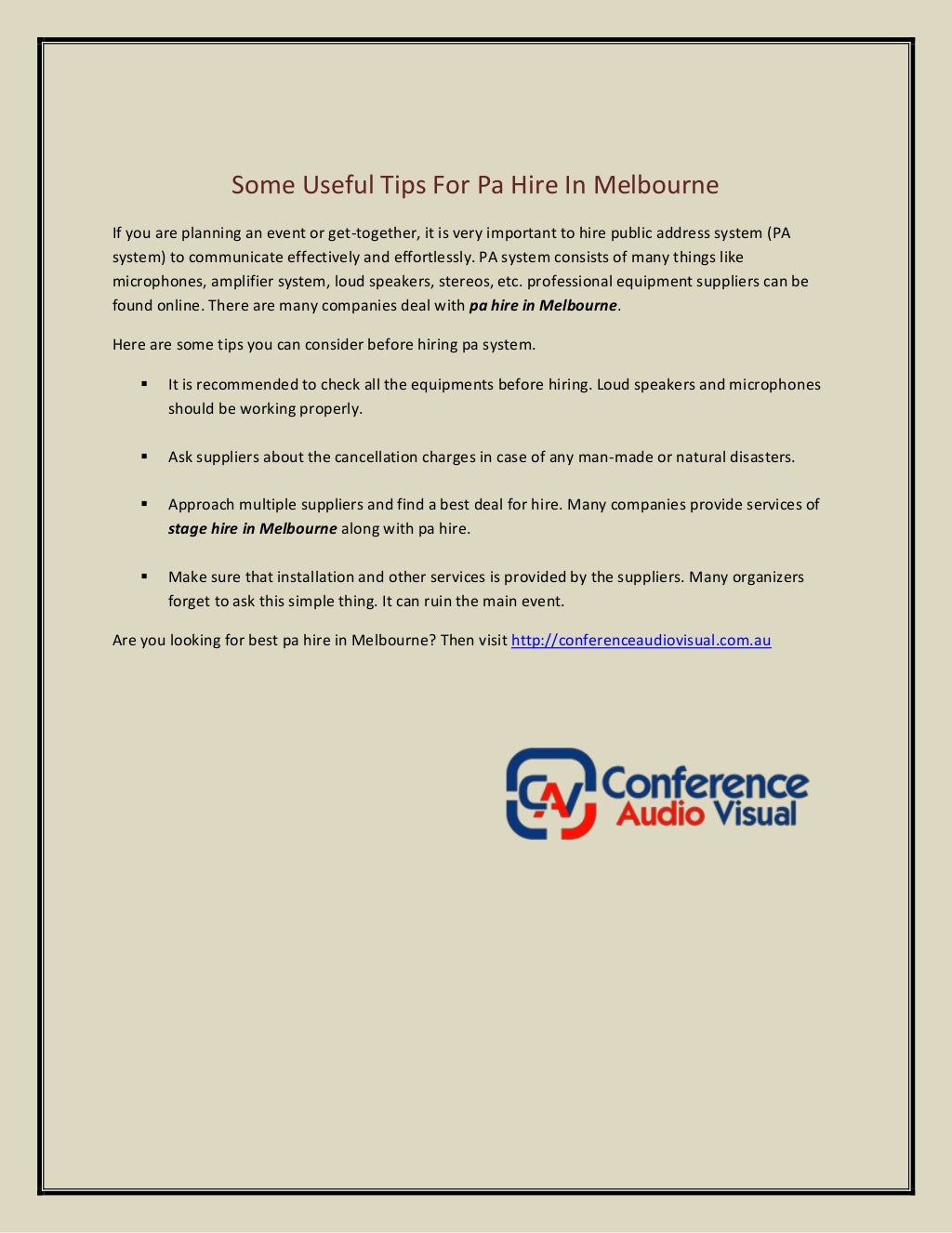 Pa hire melbourne useful tips