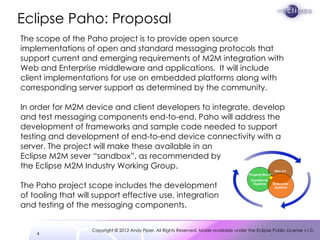 Eclipse Paho: Proposal
The scope of the Paho project is to provide open source
implementations of open and standard messag...