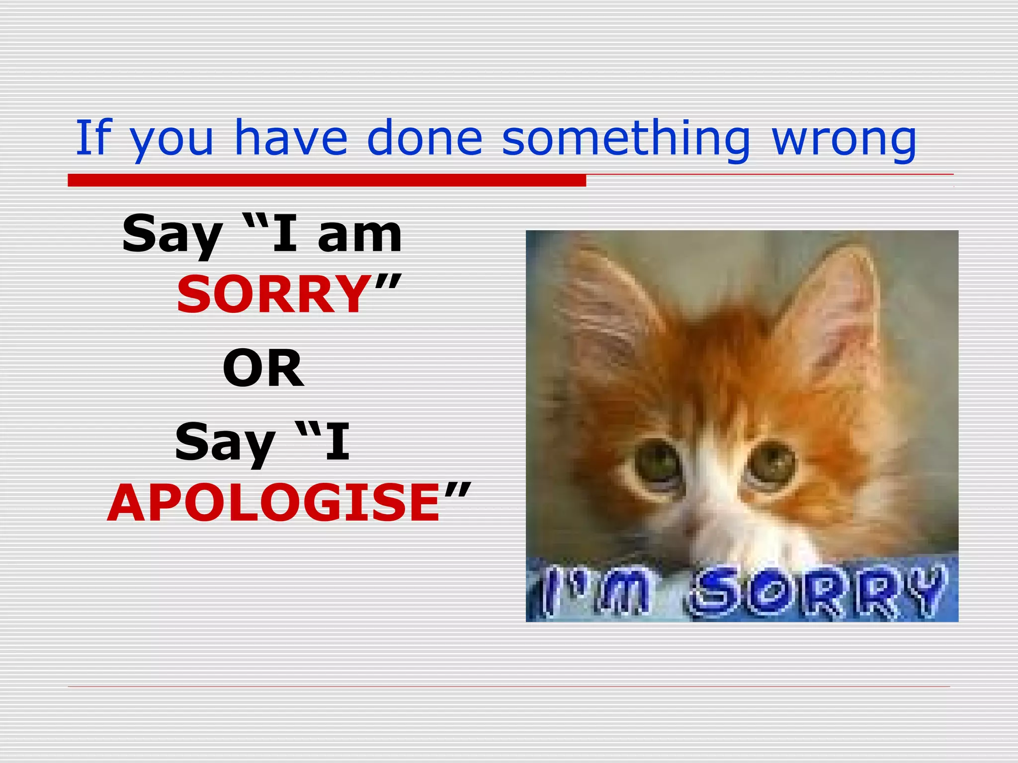 If you have done something wrong

Say “I am
SORRY”
OR
Say “I
APOLOGISE”

 