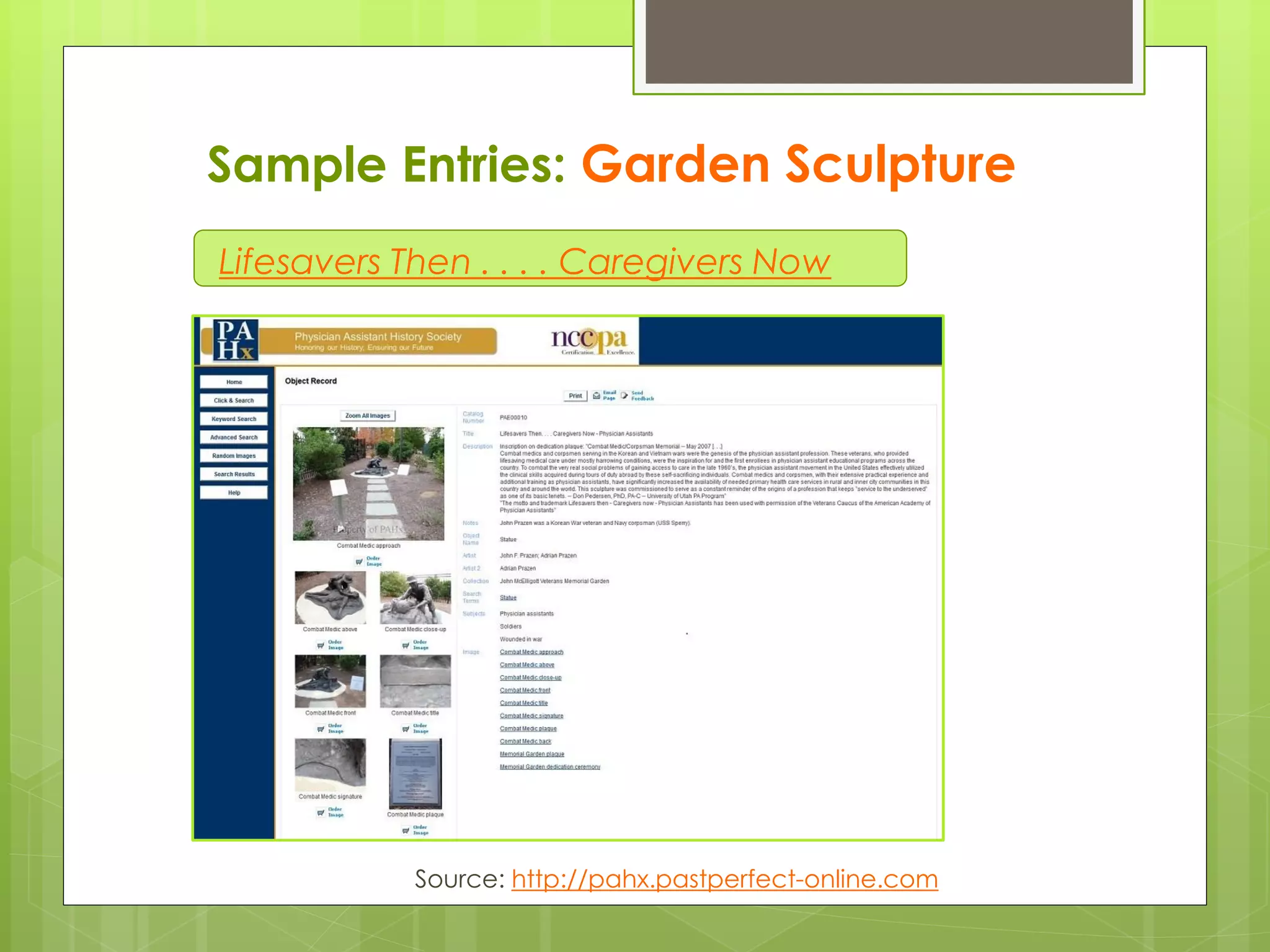 Cataloging Internship Using PastPerfect PPT