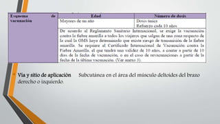 • Vía y sitio de aplicación Subcutánea en el área del músculo deltoides del brazo
derecho o izquierdo.
 