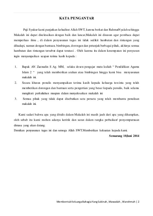 Membentuk Keluarga Bahagia Yang Sakinah Mawadah Warohmah