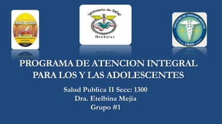 PROGRAMA DE ATENCION INTEGRAL
PARA LOS Y LAS ADOLESCENTES
Salud Publica II Secc: 1300
Dra. Etelbina Mejía
Grupo #1
 