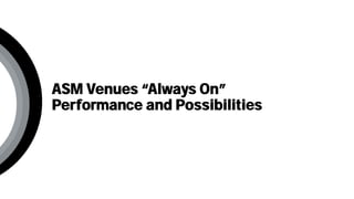 ASM Venues “Always On”
Performance and Possibilities
 
