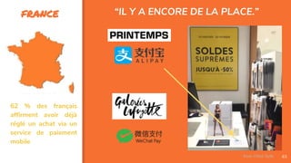 63Assa Chloé Sylla
FRANCE
62 % des français
affirment avoir déjà
réglé un achat via un
service de paiement
mobile
“IL Y A ENCORE DE LA PLACE.”
 