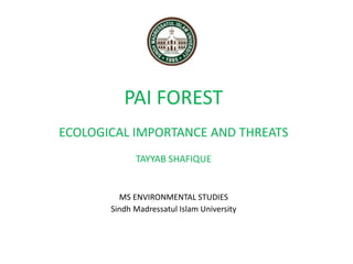 PAI FOREST
ECOLOGICAL IMPORTANCE AND THREATS
TAYYAB SHAFIQUE
MS ENVIRONMENTAL STUDIES
Sindh Madressatul Islam University
 