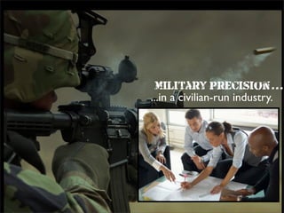 Military precision...
...in a civilian-run industry.
 
