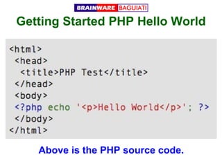 Getting Started PHP Hello World

Above is the PHP source code.

 